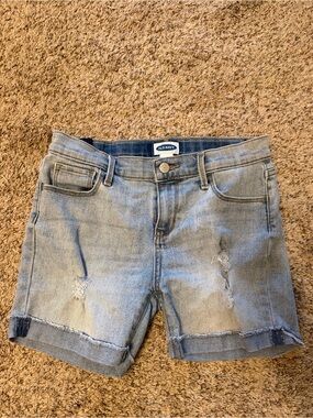 Old Navy Light Blue Denim Shorts - Girls Distressed Roll-Cuff